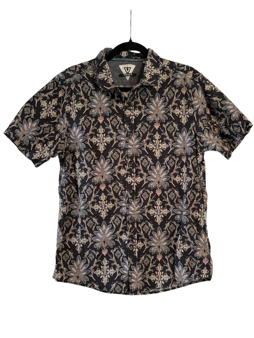Vissla Black Patterned Button Down Collared Short Sleeve Shirt